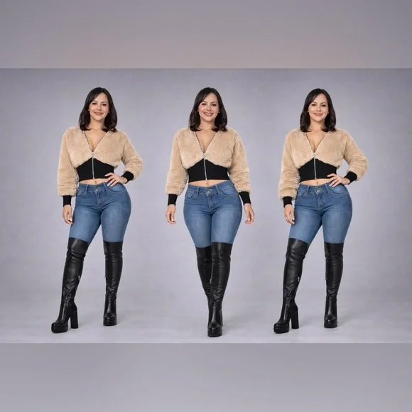 Velvet Fashion Flow Jacket Women's Spliced Wool Short Comfortable Long Sleeve - Picture 7 of 15